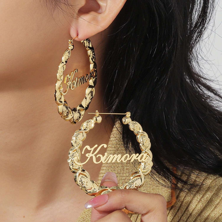 Bamboo Hoop Name Earrings - ClickNShopGoods