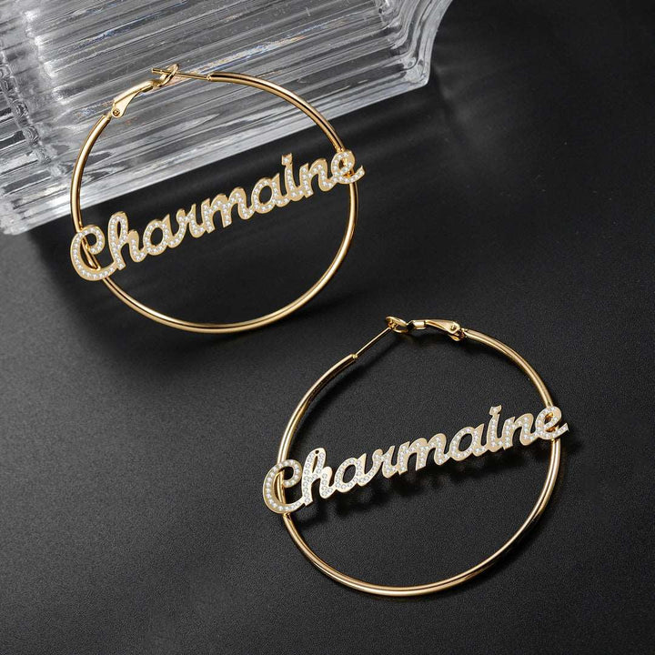 Iced Out Hoop Name Earrings