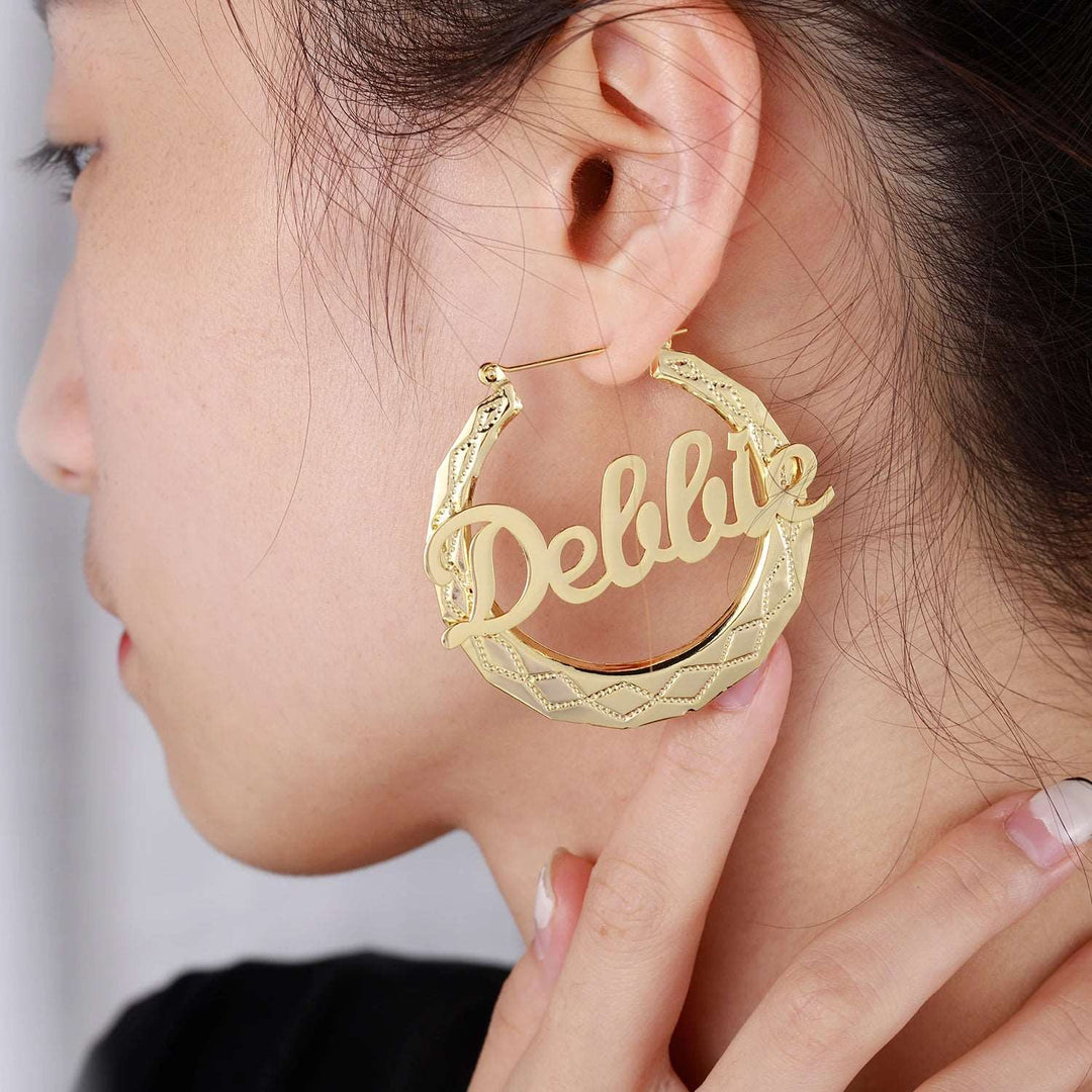 Bamboo Hoop Name Earrings - ClickNShopGoods