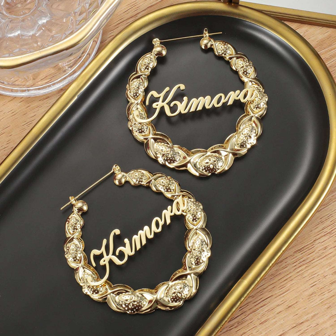 Bamboo Hoop Name Earrings - ClickNShopGoods