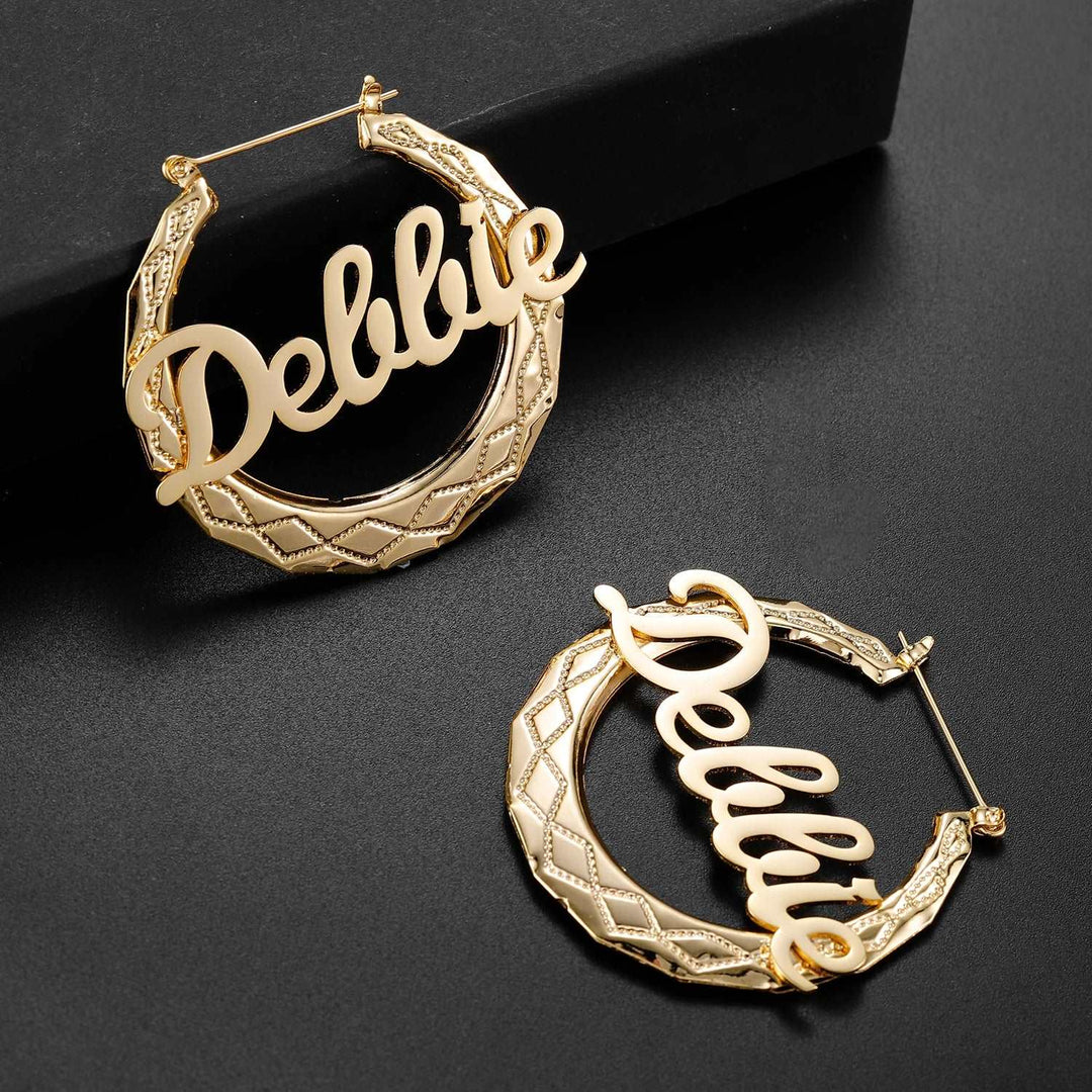 Bamboo Hoop Name Earrings - ClickNShopGoods