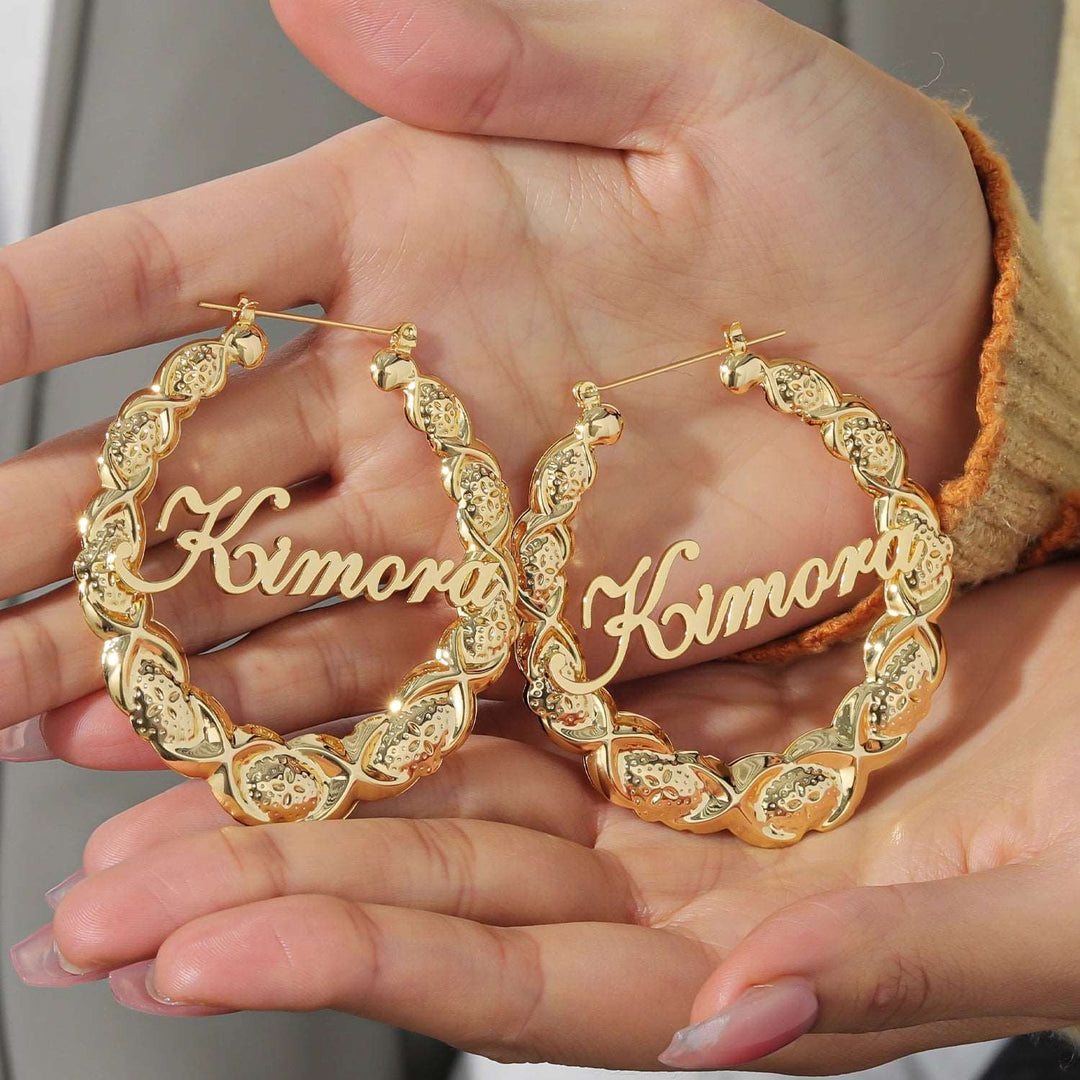 Bamboo Hoop Name Earrings - ClickNShopGoods