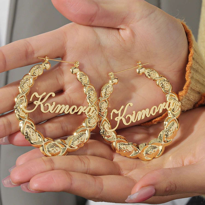 Bamboo Hoop Name Earrings - ClickNShopGoods