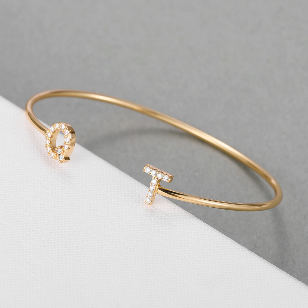 Adjustable CZ Initial Letter Bangle - ClickNShopGoods