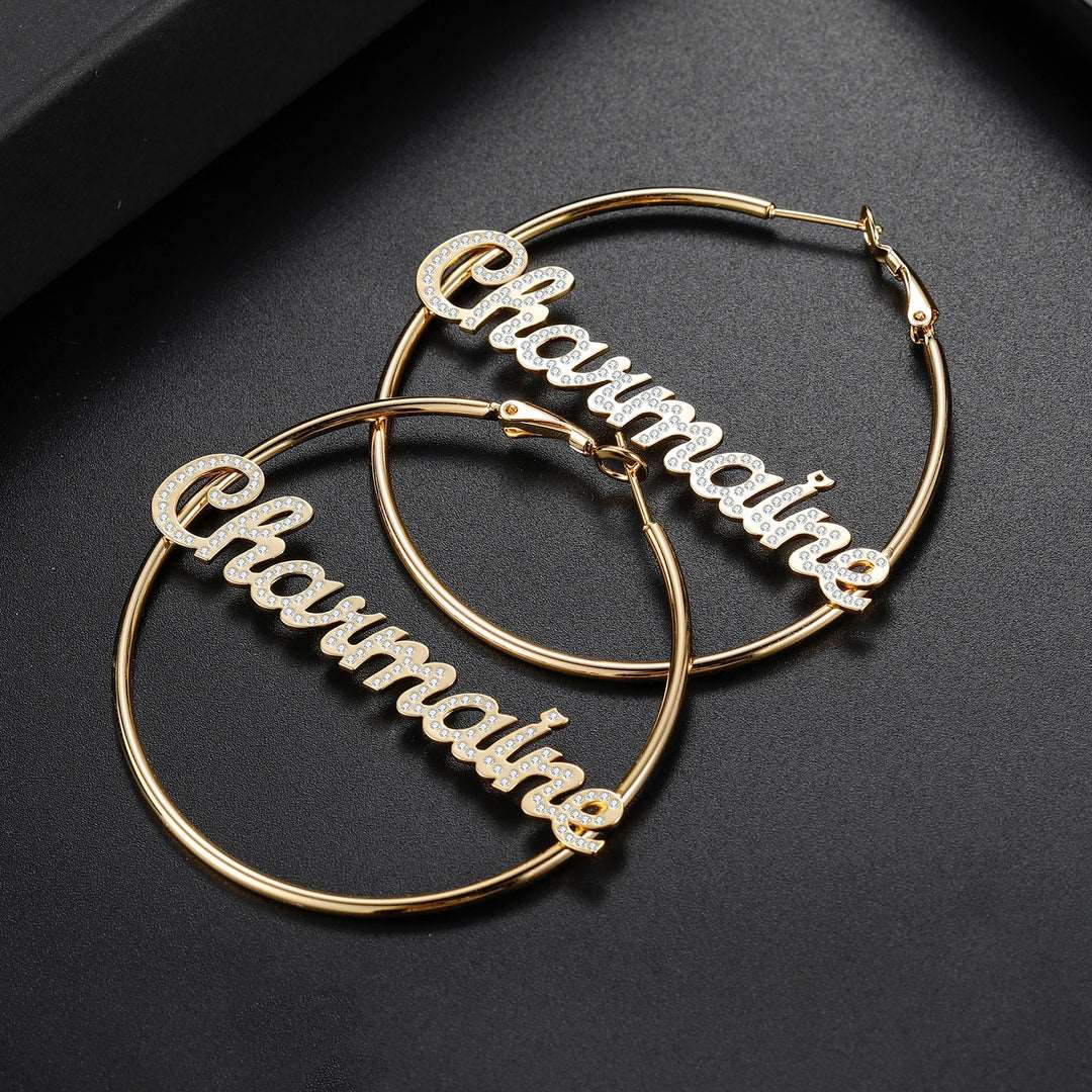 Iced Out Hoop Name Earrings