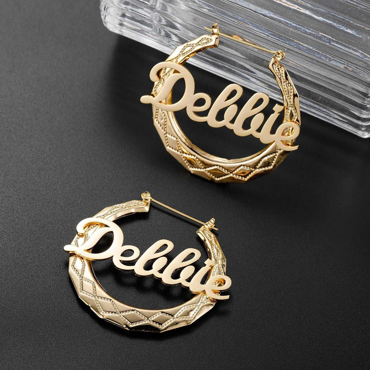 Bamboo Hoop Name Earrings - ClickNShopGoods