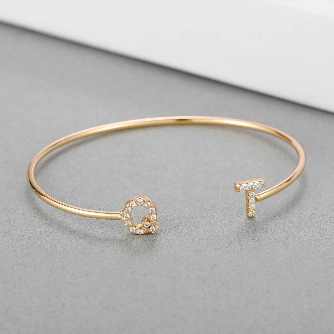 Adjustable CZ Initial Letter Bangle - ClickNShopGoods