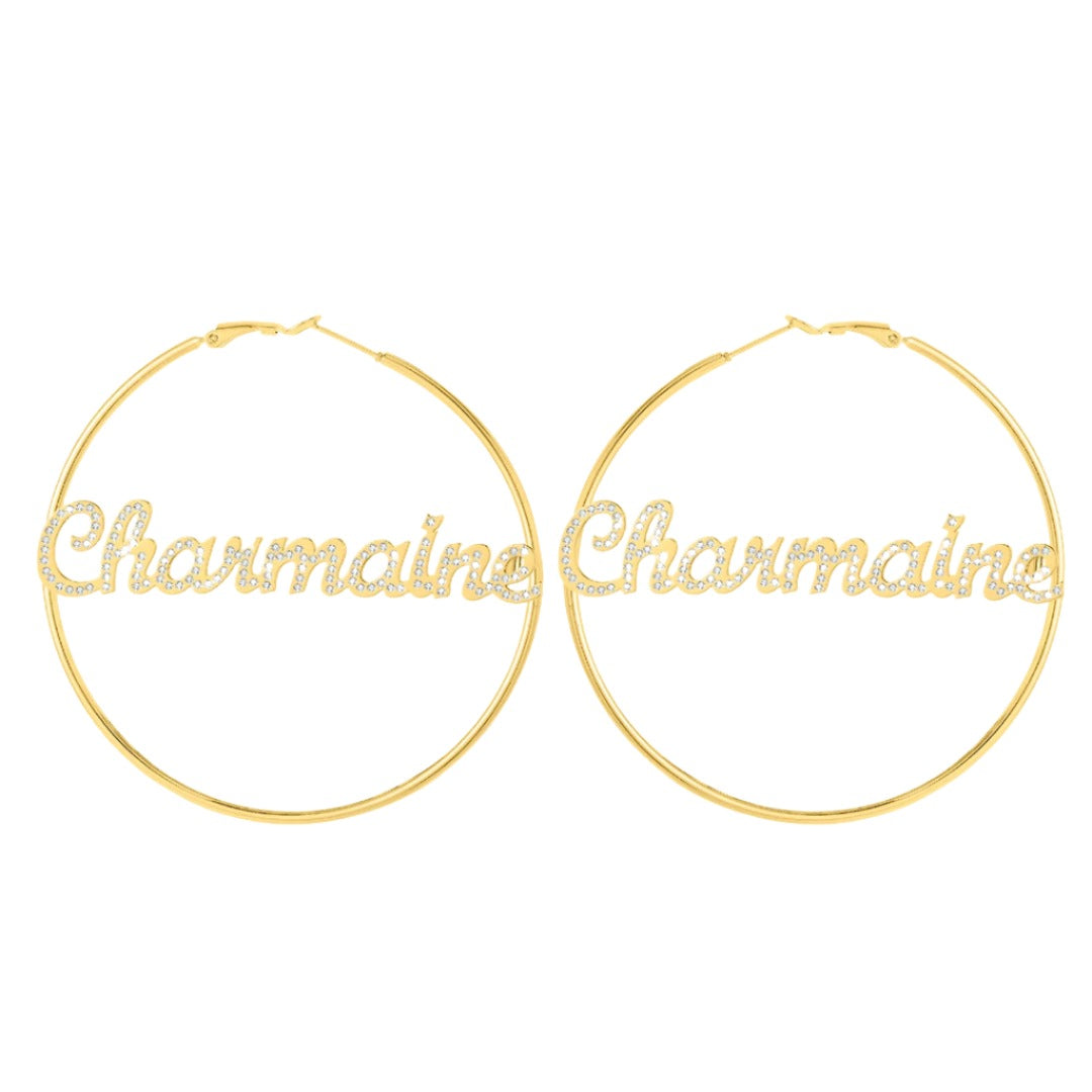 Iced Out Hoop Name Earrings - ClickNShopGoods