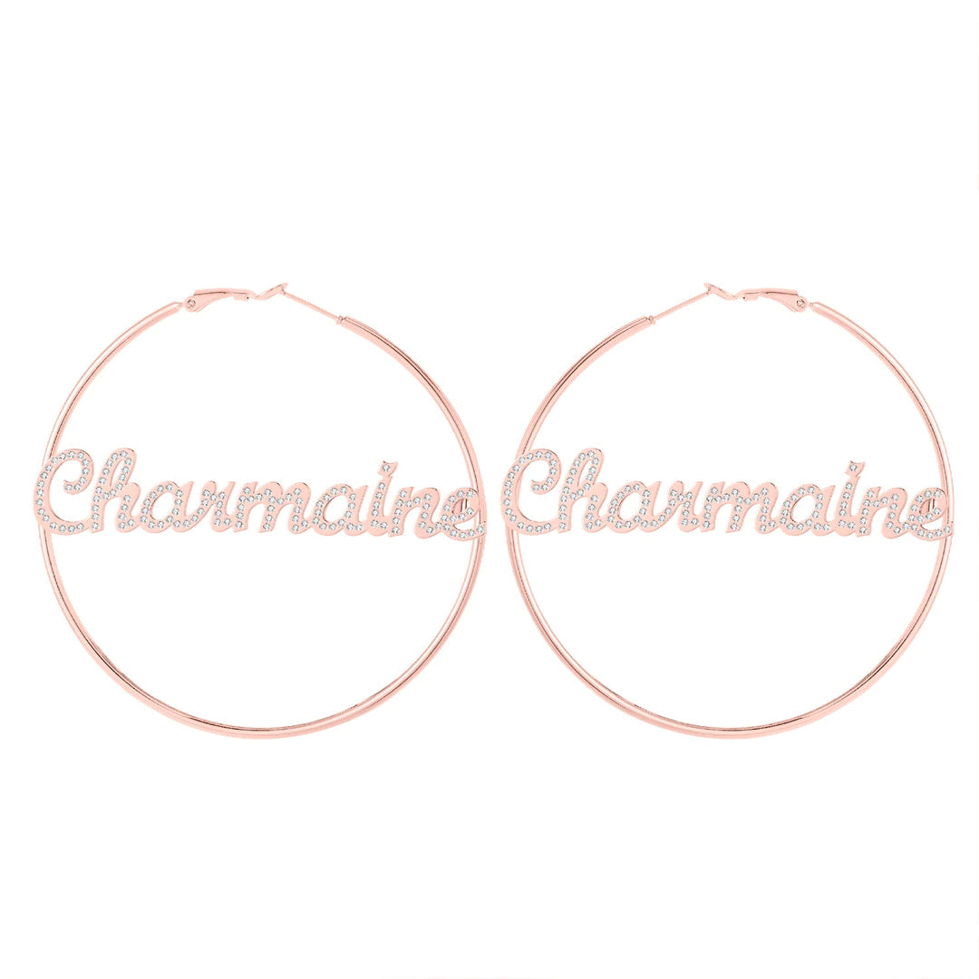 Iced Out Hoop Name Earrings - ClickNShopGoods