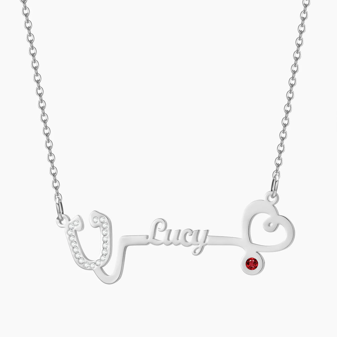 Iced Birthstone Stethoscope Name Necklace - ClickNShopGoods