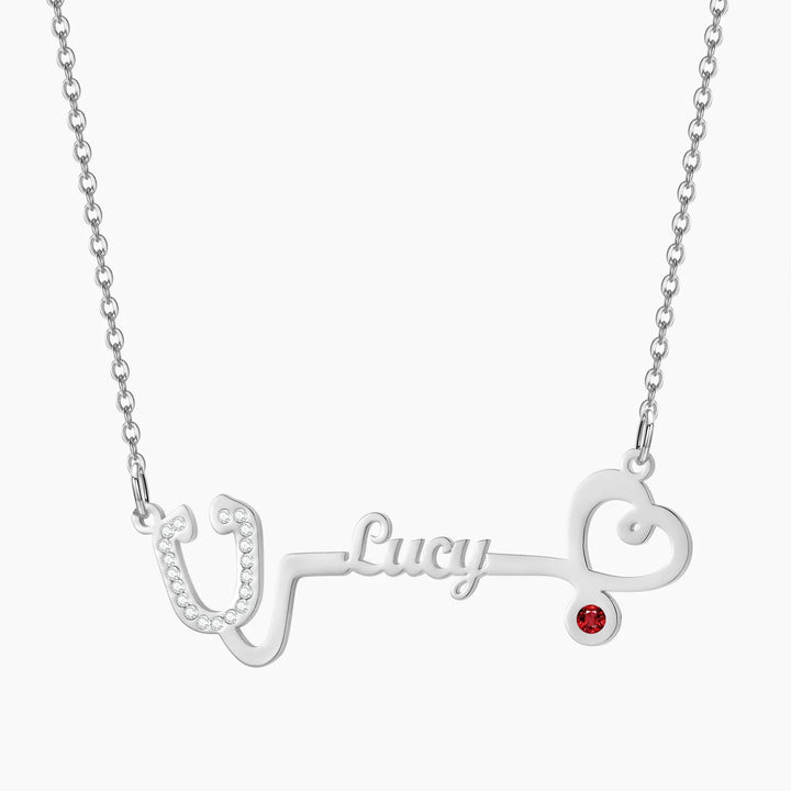 Iced Birthstone Stethoscope Name Necklace - ClickNShopGoods