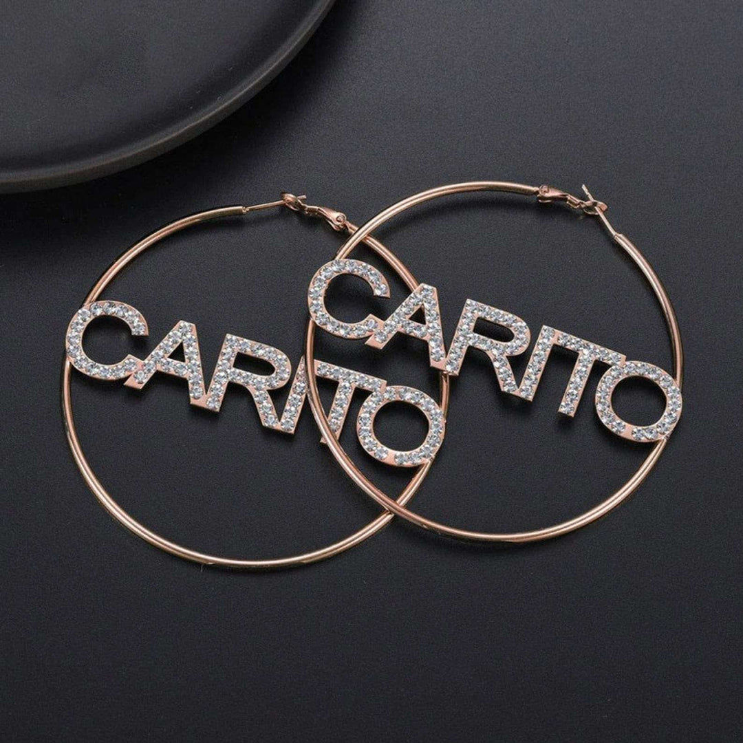 Iced Out Hoop Name Earrings