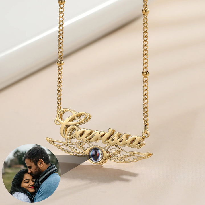 Custom Double Plated Angel Projection Photo Necklace