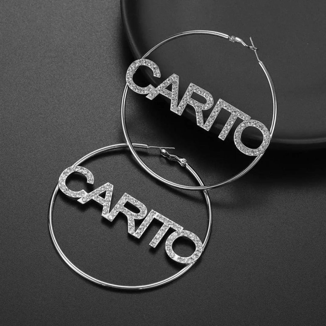 Iced Out Hoop Name Earrings - ClickNShopGoods