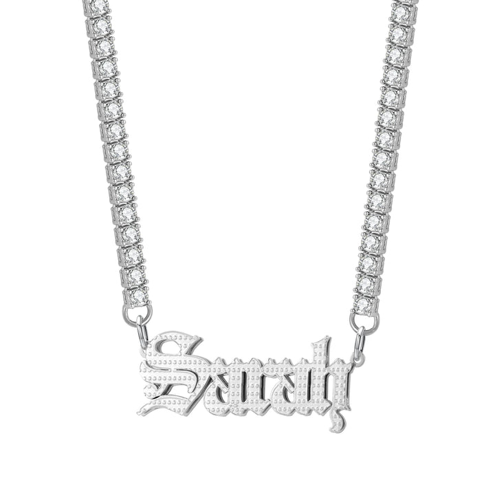 Old English Double Plated Name Necklace w/Tennis Chain - ClickNShopGoods