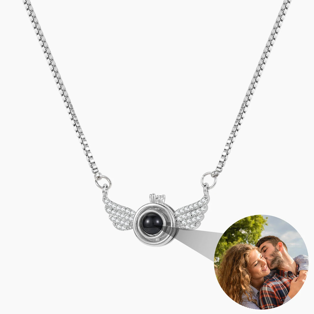 Personalized Angel Wing Projection Photo Necklace