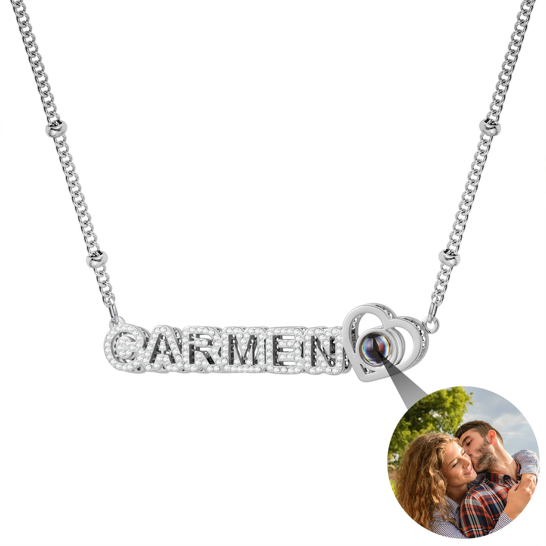 Custom Double Plated Projection Heart Photo Necklace