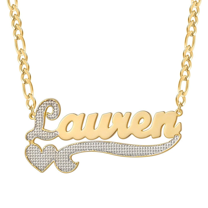 a gold necklace with the word lauren on it