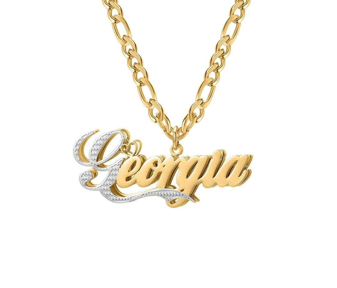 a gold necklace with the word georgia on it