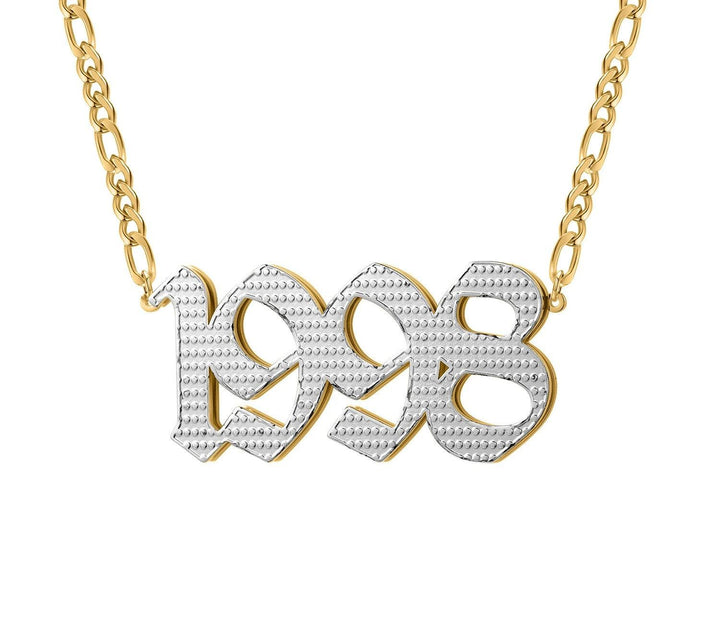 a gold necklace with the word boo on it