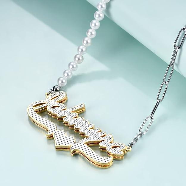 a necklace with a name on it on a chain