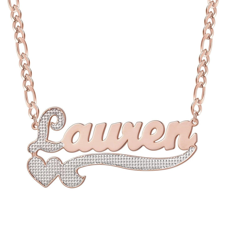 a rose gold necklace with the word lauren on it