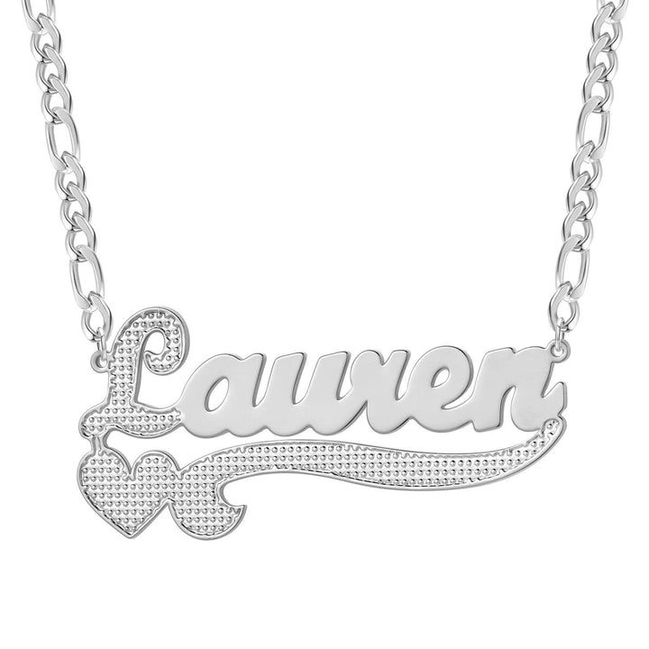 a silver necklace with the word lauren on it